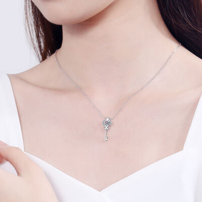 Key Shape Moissanite 925 Sterling Silver Necklace - Flyclothing LLC