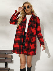 Plaid Collared Longline Coat - Flyclothing LLC