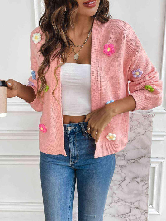 Floral Long Sleeve Open Front Cardigan - Flyclothing LLC