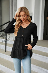 Long Sleeve V-Neck Cable-Knit Blouse - Flyclothing LLC