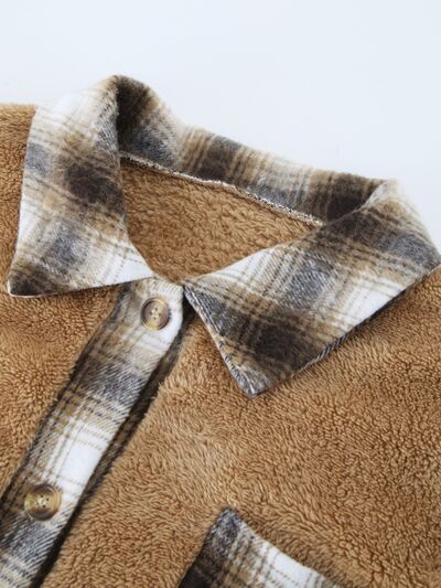 Plaid Contrast Dropped Shoulder Coat - Flyclothing LLC