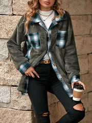 Plaid Contrast Dropped Shoulder Coat - Flyclothing LLC