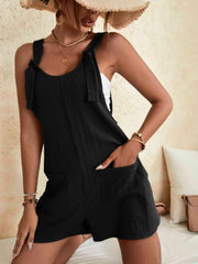 Full Size Scoop Neck Romper with Pockets - Trendsi