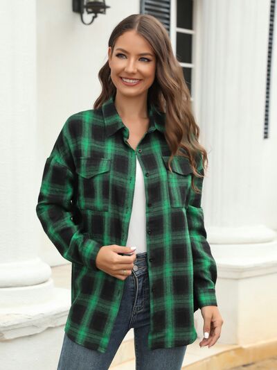 Plaid Button Up Pocketed Shirt - Flyclothing LLC