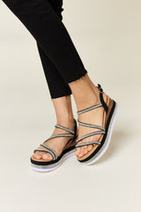 Forever Link Rhinestone Strappy Wedge Sandals - Flyclothing LLC