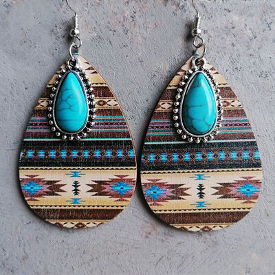 Artificial Turquoise Geometric Teardrop Earrings - Flyclothing LLC