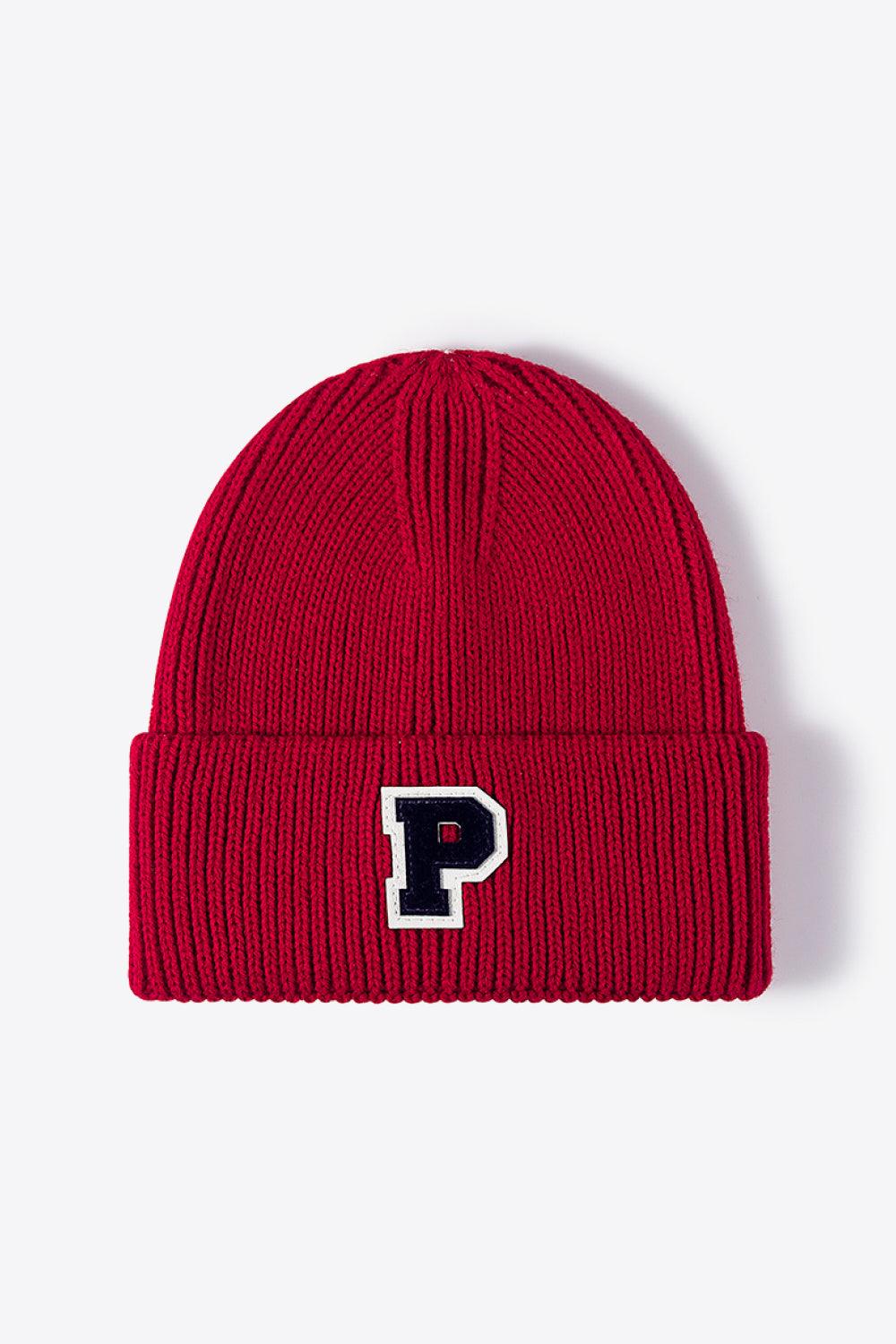 Letter Patch Cuffed Knit Beanie - Flyclothing LLC