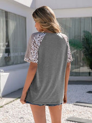 Leopard Round Neck Short Sleeve T-Shirt - Flyclothing LLC