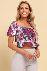 Floral Tied Cropped Peplum Blouse - Flyclothing LLC