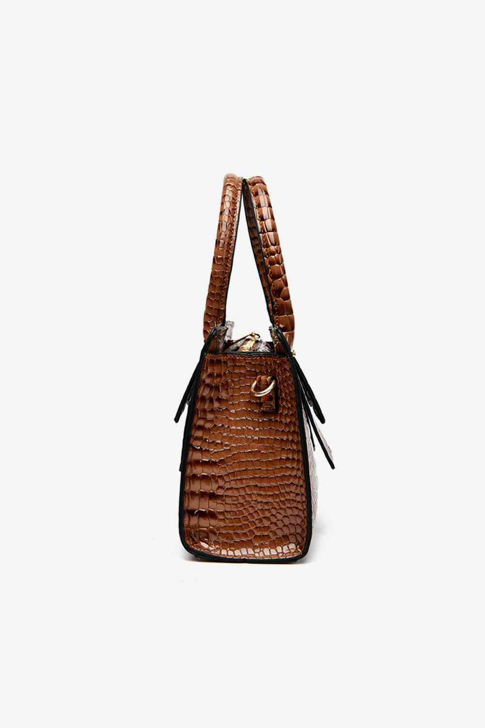 Textured PU Leather Handbag - Flyclothing LLC