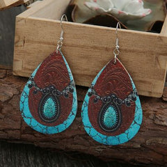 PU Leather Iron Hook Teardrop Earrings - Flyclothing LLC