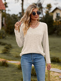 Ribbed V-Neck Long Sleeve Tee - Flyclothing LLC