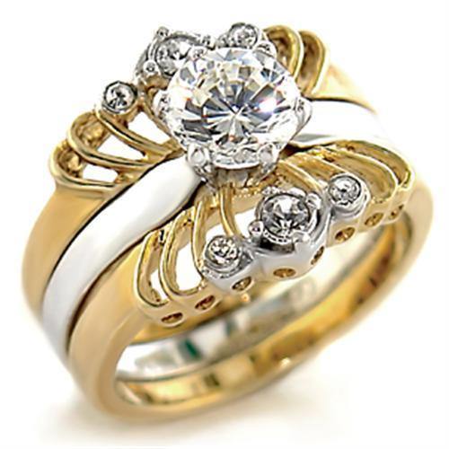 Alamode Gold+Rhodium Brass Ring with AAA Grade CZ in Clear - Flyclothing LLC