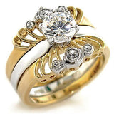 Alamode Gold+Rhodium Brass Ring with AAA Grade CZ in Clear - Flyclothing LLC