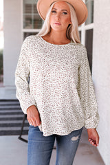 Leopard Round Neck Balloon Sleeve Blouse - Flyclothing LLC