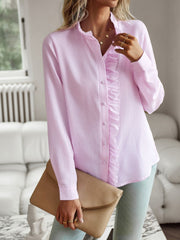 Ruffle Trim Long Sleeve Shirt - Flyclothing LLC