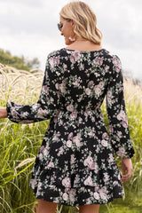 Floral Lace Trim Long Sleeve Dress - Flyclothing LLC