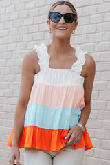 Color Block Ruffle Strap Tank - Flyclothing LLC