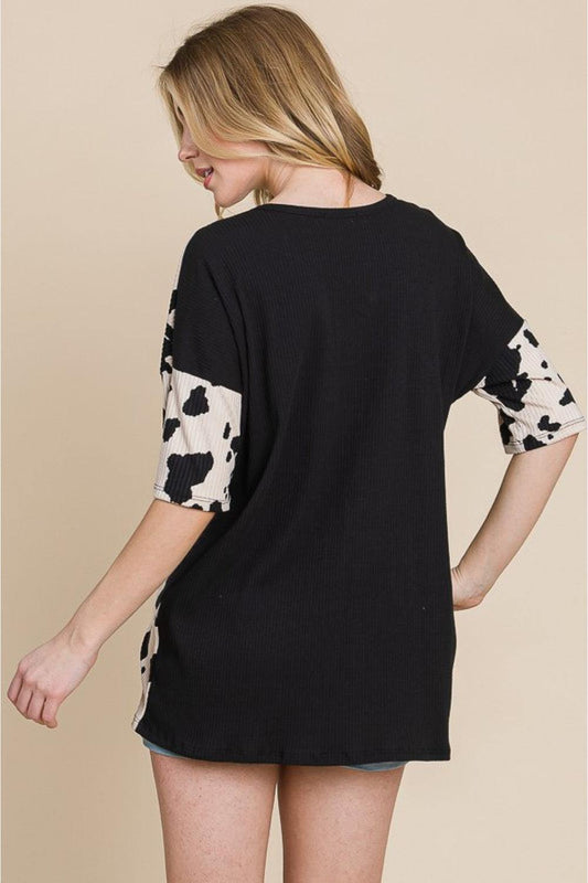 BOMBOM Rodeo Love Ribbed Animal Contrast Tee - Trendsi