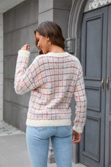 Plaid Round Neck Long Sleeve Pullover Sweater - Flyclothing LLC