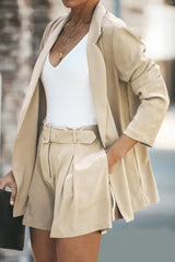 Longline Blazer and Shorts Set with Pockets - Flyclothing LLC