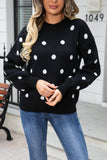 Polka Dot Round Neck Dropped Shoulder Sweater - Flyclothing LLC