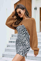 Rib-Knit Cropped Poncho - Flyclothing LLC