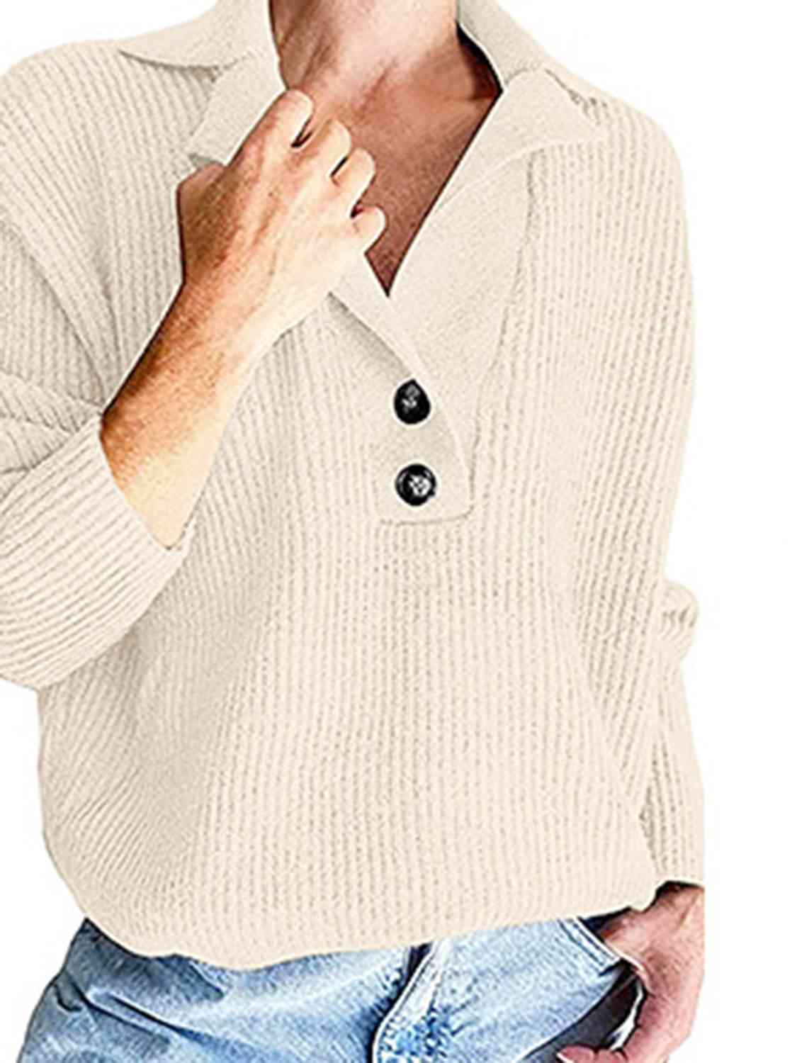 Collared Neck Half Button Knit Top - Flyclothing LLC