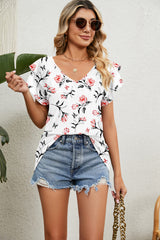 V-Neck Short Sleeve Blouse