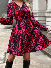 Printed Surplice Long Sleeve Dress - Flyclothing LLC