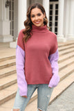 Color Block Turtleneck Slit Sweater - Trendsi