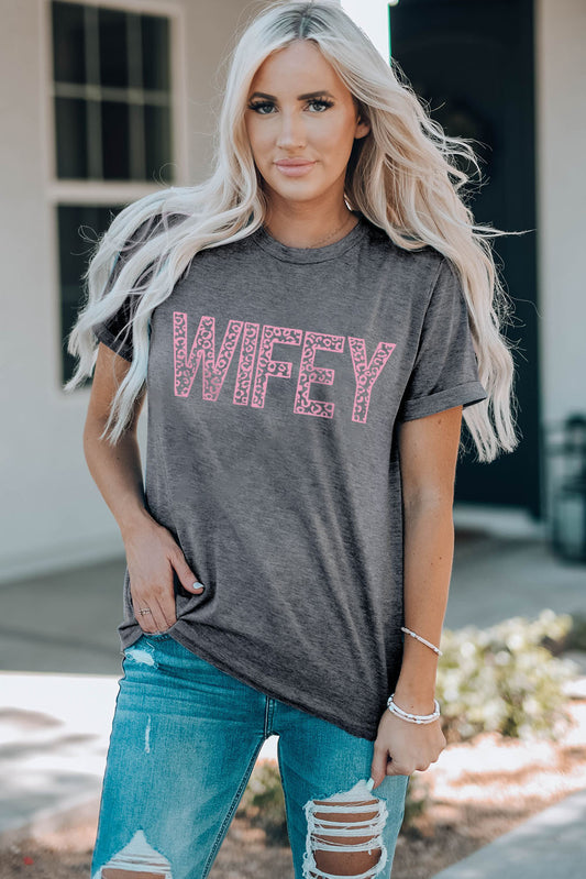 WIFEY Leopard Graphic Short Sleeve Tee - Flyclothing LLC