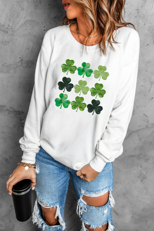 Lucky Clover Round Neck Dropped Shoulder Sweatshirt - Flyclothing LLC