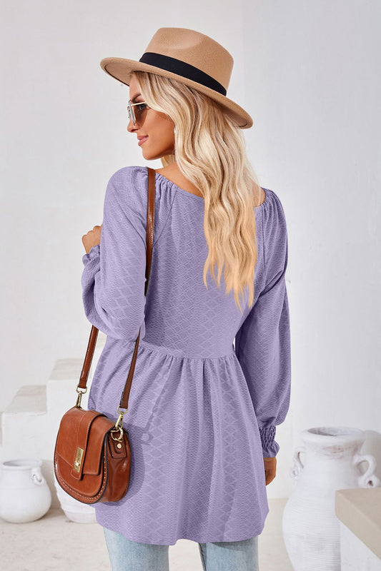 V-Neck Lantern Sleeve Blouse - Flyclothing LLC