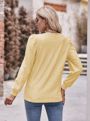 Eyelet Square Neck Puff Sleeve Blouse - Flyclothing LLC