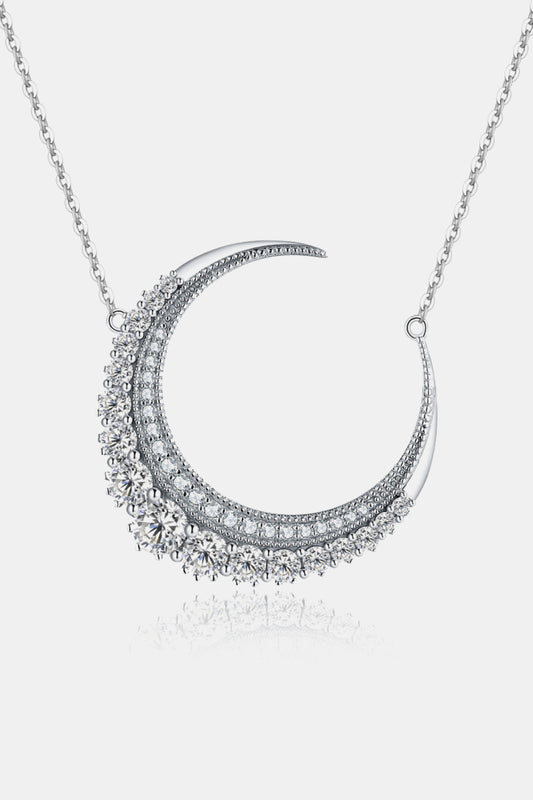 1.8 Carat Moissanite Crescent Moon Shape Pendant Necklace - Flyclothing LLC