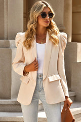 Puff Sleeve Shawl Collar Blazer - Flyclothing LLC