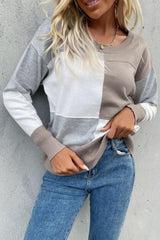 Color Block Ribbed Trim Round Neck Knit Pullover - Trendsi