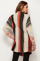 Striped Tassel Detail One-Button Cardigan - Flyclothing LLC