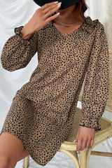 Leopard Frill Trim V-Neck Dress - Flyclothing LLC