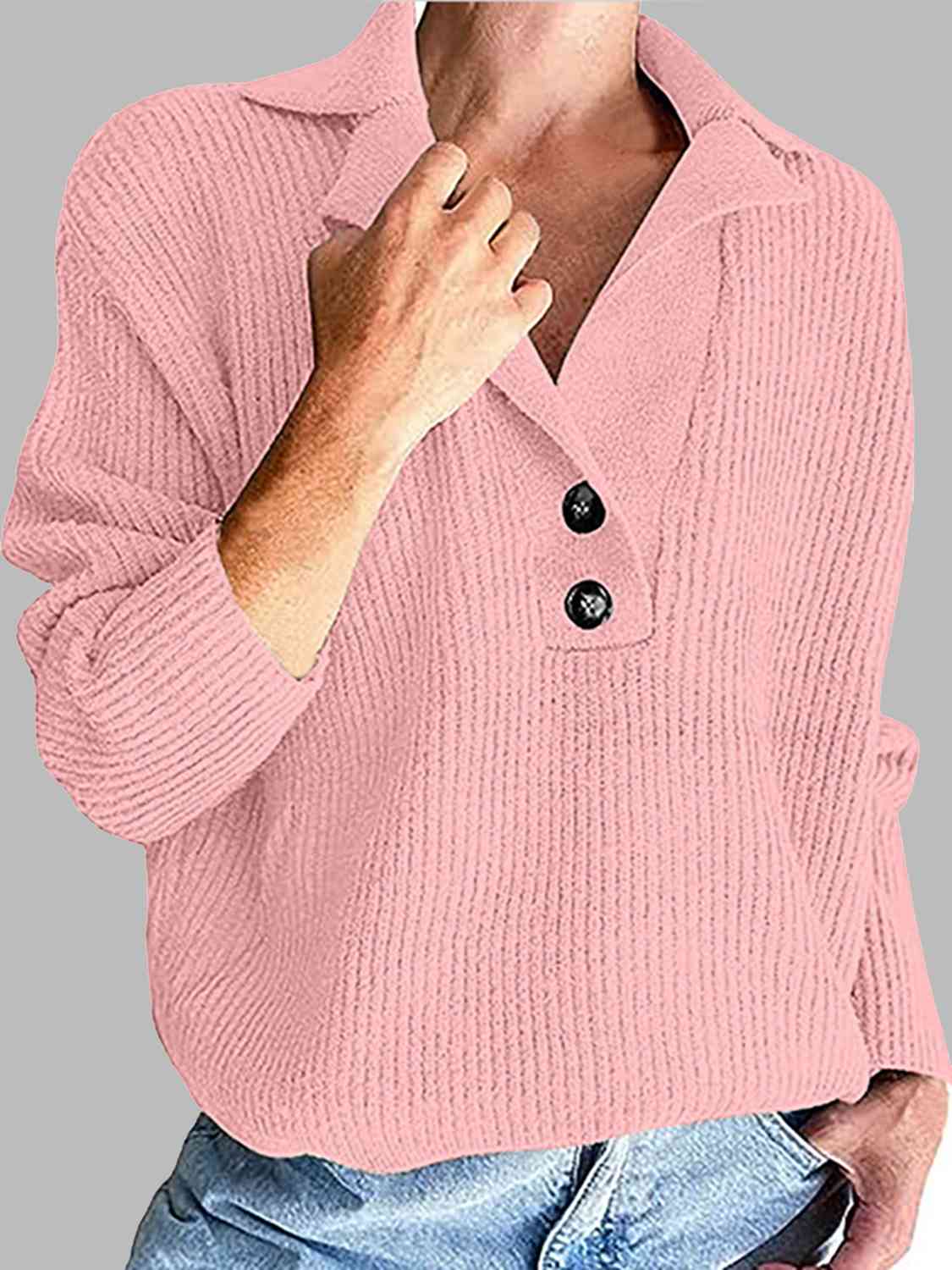 Collared Neck Half Button Knit Top - Flyclothing LLC