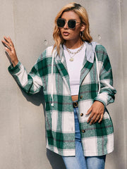 Plaid Dropped Shoulder Hooded Jacket - Flyclothing LLC