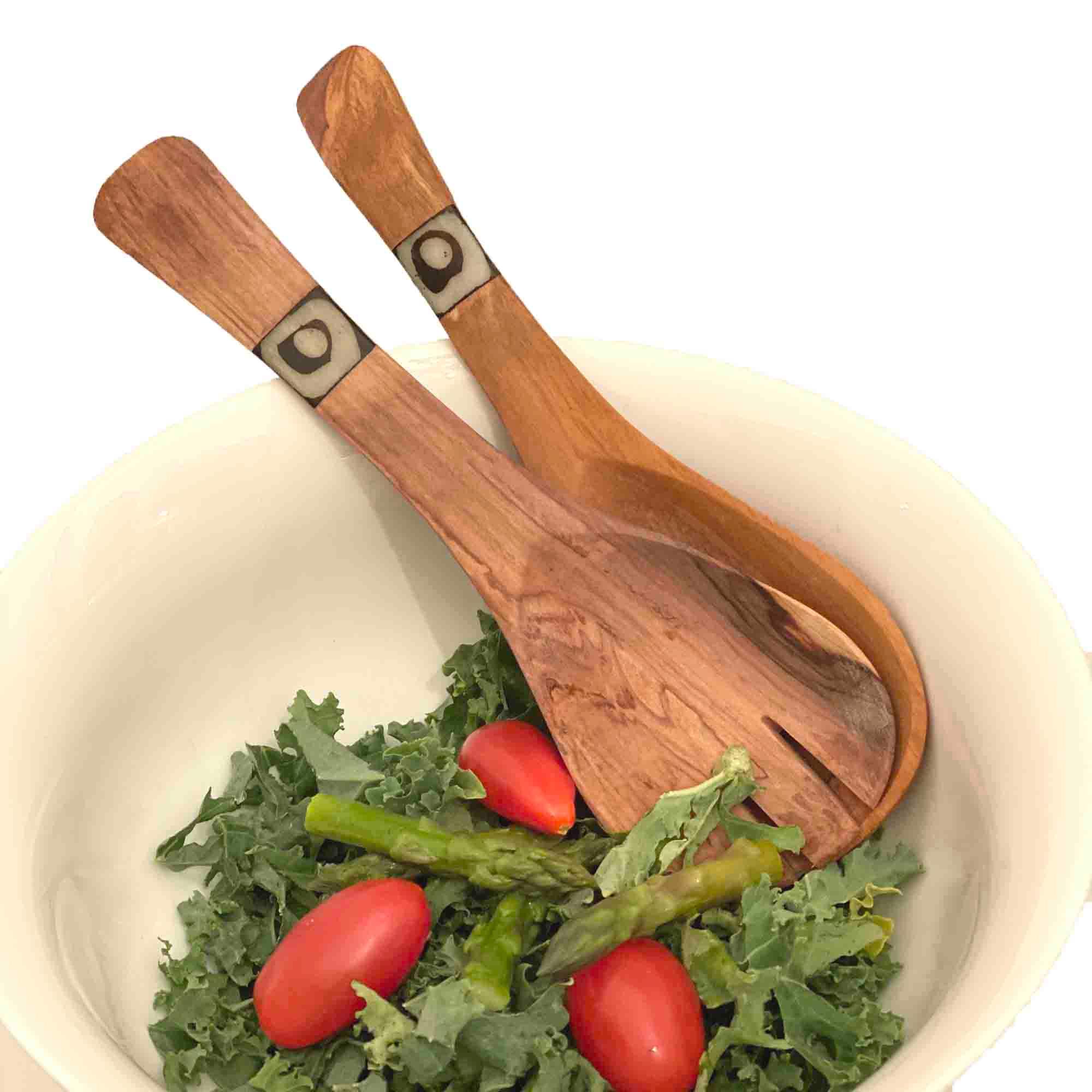 Olive Wood Serving Set, Small with Batik Inlay - Flyclothing LLC