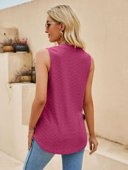 Eyelet Notched Tank - Trendsi