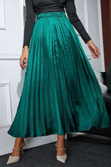 Pleated Elastic Waist Midi Skirt - Flyclothing LLC