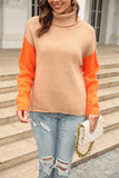 Color Block Turtleneck Slit Sweater - Trendsi