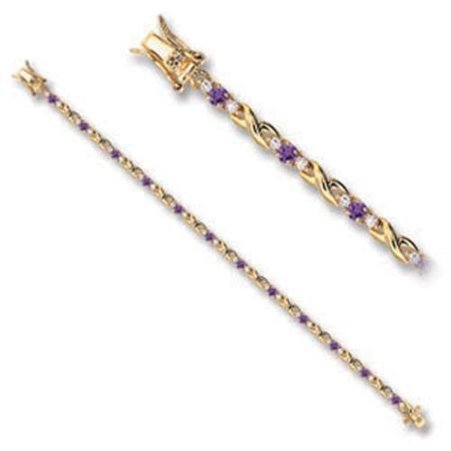 Alamode Gold Brass Bracelet with AAA Grade CZ in Tanzanite - Flyclothing LLC