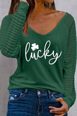 LUCKY V-Neck Raglan Sleeve Blouse - Trendsi