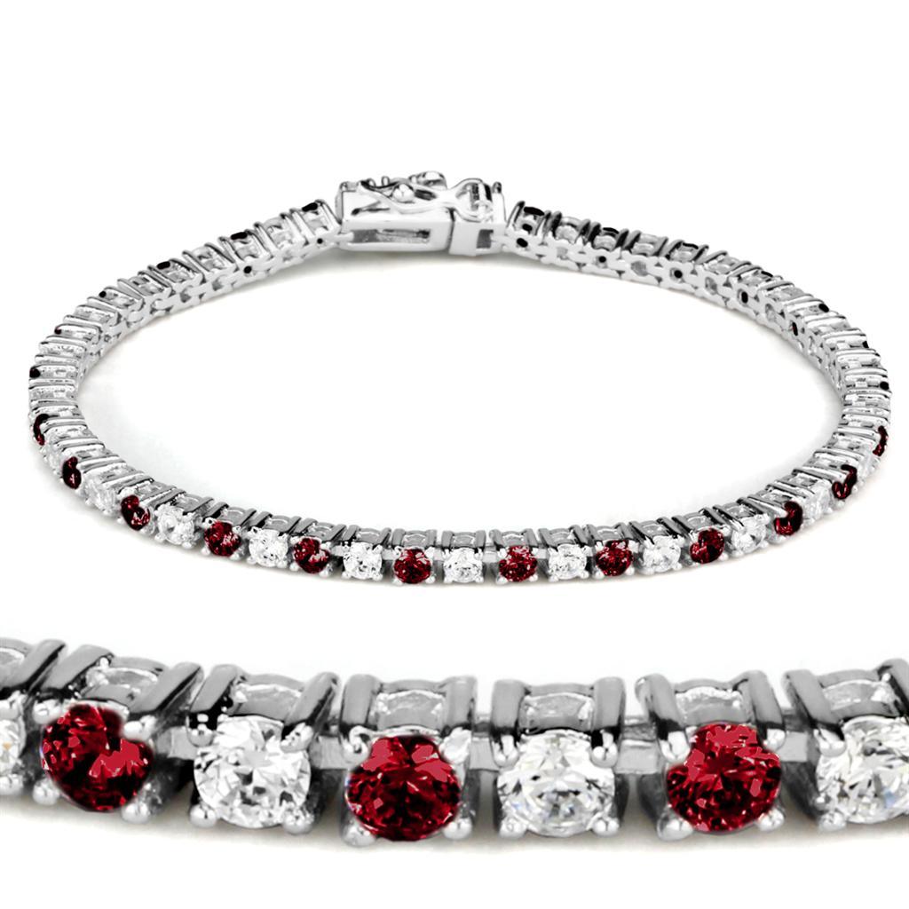 Alamode Rhodium Brass Bracelet with Synthetic Garnet in Ruby - Flyclothing LLC