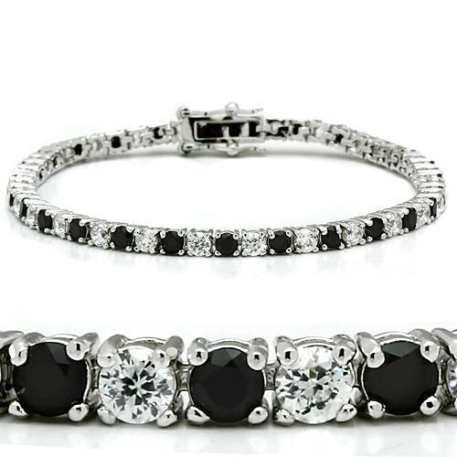 Alamode Rhodium Brass Bracelet with AAA Grade CZ in Black Diamond - Flyclothing LLC